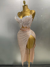 2025New Women Sparkle Rhinestone Sequins Two Pieces Evening Party Dress Celebrate Festival Dancer Bar Nightclub Ds Dj Stage Wear